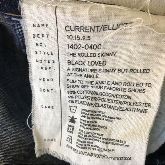 Current Elliot The Rolled Skinny in Black Love Size 31 - Picture 3 of 6